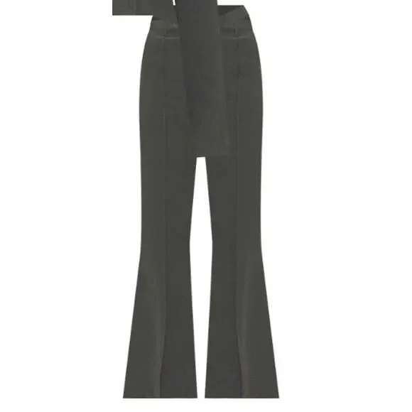 Camila Coelho Charcoal Gray Trouser Pant LARGE Hip Cut Out Wide Flare Leg $238 - Picture 9 of 11